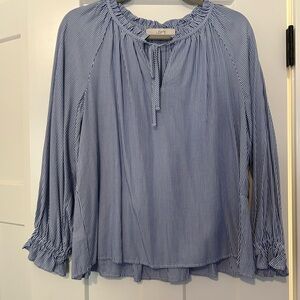 LOFT Navy Pinstripe Blouse